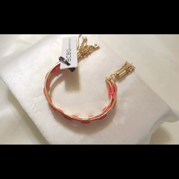 🌹BCBG cuff red and ivory linked gold fringe end - Picture 5 of 16